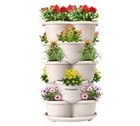 VIVOSUN Vertical Garden Stackable Planter 5 Tier, Indoor/Outdoor Plant Pots for Strawberries, Flowers, Herbs, Vegetables, Ivory, Space-Saving Design