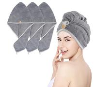 VIVOTE Towel Pack, Extra Large Anti-Frizz Quick Dry Headscarf, Super Soft, Absorbent, Quick-Drying Microfibre Towel with Button, 30 x 70 cm, Grey, Pack of 3