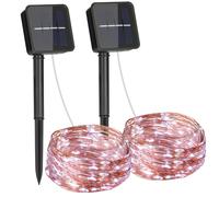 Vivreal 2PCS Solar Copper Wire String Lights - 8M (26 ft) 80 LEDs Cool White, Waterproof Outdoor Fairy Lights for Garden, Patio & Holiday Decoration