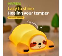 VIVREAL Sloth LED Night Light A046 - Rechargeable, 3-Level Dimming, Type-C Charging, Soft Silicone, ABS & PP, Warm Yellow