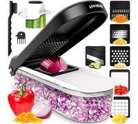 VIVREAL Vegetable Chopper and Slicer Set, 6 Stainless Steel Blades for Dicing, Slicing & Shredding, 1.2L Large Container, BPA-Free Food Chopper with Hand Guard and Cleaning Tools
