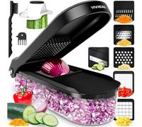 Vivreal Vegetable Chopper & Slicer - 6-in-1 Mandoline Cutter with Stainless Steel Blades, BPA-Free, 1.2L Large Container, Safe Onion Chopper with Hand Guard & Cleaning Tools-Black
