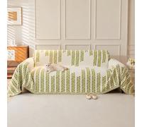 VIWATIN Boho Striped Chenille Sofa Throw, Willow Green 1-2 Seater 180x260cm | Modern Botanical Jacquard Loveseat Cover with Tassels, Reversible, Non-Slip, Pet & Kid Friendly, Machine Washable, 71x102 in