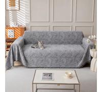 VIWATIN Nordic Botanical Chenille Sofa Throw Leaf Grey 1-2 Seater 180x260cm | Modern Organic Monstera Loveseat Cover with Tassels, Reversible, Non-Slip, Pet & Child Friendly, Machine Washable, 71x102 in