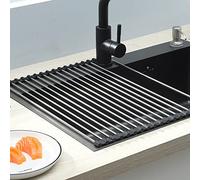 ViWaVee Dish Drainer Rack, Foldable and Removable Stainless Steel Dish Drying Over the Sink, Drying Mat, Sink Drainer Rack for Cups, Fruit, Vegetables, Super Kitchen Organiser (Black 43 * 35cm)