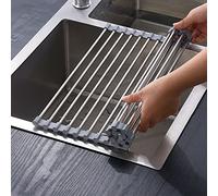 ViWaVee Dish Drainer Rack, Foldable and Removable Stainless Steel Dish Drying Over the Sink, Drying Mat, Sink Drainer Rack for Cups, Fruit, Vegetables, Super Kitchen Organiser (Grey 43 * 35cm)