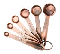 Viwehots Copper Measuring Spoons Set with Flat Bottom for Kitchen & Baking, Stainless Steel Measuring Spoons Set for Dry & Liquid, Metal Measuring Tools Set with Engraved US & Metri Markings