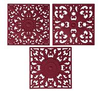 Viwehots Silicone Trivets Mats for Hot Pots and Pans, Square Microwave Cover Mat for Table or Counter, Multi-Use Carved Hot Pads Flexible Modern Pad Heat Resistant Big Teapot Coaster Set of 3 Burgundy