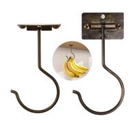 Viweolm Under Cabinet Banana Hook - Foldable Banana Hanger with Adhesive and Magnets, Space-Saving Gold Metal Holder for Kitchen and RV, Keeps Bananas Fresh (Brown, 2 Pcs)