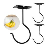 Viweolm Under Cabinet Banana Hook - Foldable Banana Hanger with Adhesive and Magnets, Space-Saving Gold Metal Holder for Kitchen and RV, Keeps Bananas Fresh (Black, 3 Pcs)