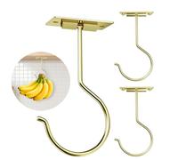 Viweolm Under Cabinet Banana Hook - Foldable Banana Hanger with Adhesive and Magnets, Space-Saving Gold Metal Holder for Kitchen and RV, Keeps Bananas Fresh (Gold, 3 Pcs)