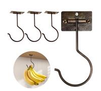 Viweolm Under Cabinet Banana Hook - Foldable Banana Hanger with Adhesive and Magnets, Space-Saving Gold Metal Holder for Kitchen and RV, Keeps Bananas Fresh (Brown, 4 Pcs)
