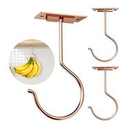 Viweolm Under Cabinet Banana Hook - Foldable Banana Hanger with Adhesive and Magnets, Space-Saving Gold Metal Holder for Kitchen and RV, Keeps Bananas Fresh (Rose Gold, 3 Pcs)