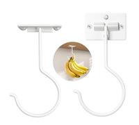 Viweolm Under Cabinet Banana Hook - Foldable Banana Hanger with Adhesive and Magnets, Space-Saving Gold Metal Holder for Kitchen and RV, Keeps Bananas Fresh (White, 2 Pcs)