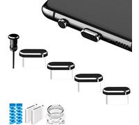 VIWIEU USB C Anti Dust Plugs Type C Charging Port Cover Protector Caps 4 PCS with 2 Spiral Cord Savers Compatible with iPhone 16/15 Plus Pro Max Samsung Galaxy S25/S24/S23/S22 Ultra Pixel 9 (Black)