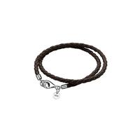 Viwind Leather Bracelet for Women Braided Leather Bracelet 34/36cm 925 Silver Clasp Double Layer DIY Beads Charms (34cm, Dark brown)