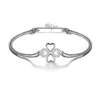Viwind Sterling 925 Silver Bracelet for Women - Cubic Zirconia Paved Adjustable Shamrock Good Luck Charm Four Leaf Clover Pendant - Gift for Mom Anniversary Birthday (Grey)