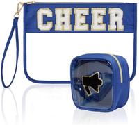 Viwomsh 2 Pcs Clear Makeup Bag,Chenille Letter Toiletry Pouch with Zipper Cheer Bag Accessories,Waterproof PVC Travel Cosmetic Bag for Women, Cheer-Blue
