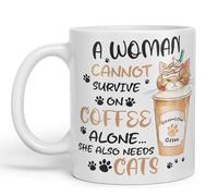 Vixar A Woman Cannot Survive on Coffee Sarcastic Joke Ceramic Coloured Mug Cup for Tea Coffee Hot Brew 330ml 11Oz (White)