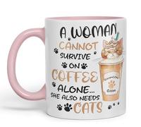 Vixar A Woman Cannot Survive on Coffee Sarcastic Joke Ceramic Coloured Mug Cup for Tea Coffee Hot Brew 330ml 11Oz (Pink)