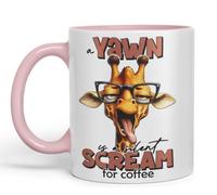 Vixar A Yawn is a Silent Scream for Coffee Giraffe Coloured Ceramic Mug Cup 11oz Funny Sarcastic Gift (Pink)
