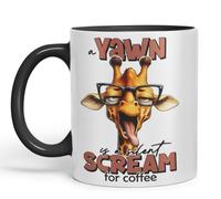 Vixar A Yawn is a Silent Scream for Coffee Giraffe Coloured Ceramic Mug Cup 11oz Funny Sarcastic Gift (Black)
