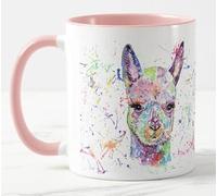 Vixar Alpaca Watercolour Rainbow Art Coloured Mug Cup Gift Birthday Work Office Christmas Tea Coffee (Pink)