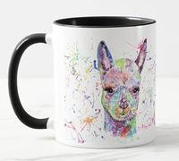 Vixar Alpaca Watercolour Rainbow Art Coloured Mug Cup Gift Birthday Work Office Christmas Tea Coffee (Black)