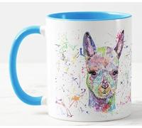 Vixar Alpaca Watercolour Rainbow Art Coloured Mug Cup Gift Birthday Work Office Christmas Tea Coffee (L Blue)