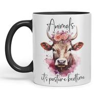 Vixar Animals It’s Pasture Bedtime - Coloured Ceramic Mug Cup Gift, 11oz (Black)
