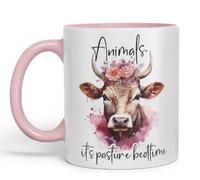 Vixar Animals It’s Pasture Bedtime - Coloured Ceramic Mug Cup Gift, 11oz (Pink)