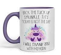 Vixar Back The F*ck up Sprinkle Tits Today is Not The Day Shank You with My Horn Funny Unicorn Lover Ceramic 330 ml Coloured Mug Cup Gift Tea Coffee Christmas Office Home Funny Joke (Purple)
