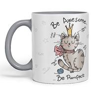 Vixar Be Awesome... Cat Ceramic Coloured Mug Cup Gift Tea Coffee Christmas Office Home Sarcastic Joke (Grey)