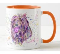 Vixar Bearded Collie Beardie Farm Dog Pet Watercolour Rainbow Art Coloured Mug Cup Gift Birthday Work Office Christmas Tea Coffee (Orange)