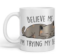 Vixar Belive Me I'm Trying My Best Cats Sarcastic Joke Ceramic Coloured Mug Cup for Tea Coffee Hot Brew 330ml 11oz (White)
