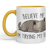 Vixar Belive Me I'm Trying My Best Cats Sarcastic Joke Ceramic Coloured Mug Cup for Tea Coffee Hot Brew 330ml 11oz (G Yellow)