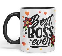 Vixar Best Boss Ever Joke Coloured Ceramic Mug Cup Gift 330ml 11oz Work Office Tea Coffee (Black)