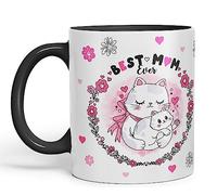 Vixar Best Mum Ever Cat with Kitten Ceramic Coloured Mug Cup Gift Tea Coffee Christmas Office Home (Black)