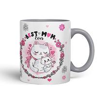 Vixar Best Mum Ever Cat with Kitten Ceramic Coloured Mug Cup Gift Tea Coffee Christmas Office Home (Grey)