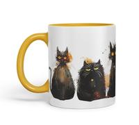 Vixar Black Cats Collection Mug - Coloured Ceramic Mug Cup Gift, 11oz (Gold Yellow)