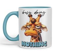 Vixar Busy Doing Nothing Sarcastic Giraffe Mug, Coloured Ceramic Cup 11oz (Turquoise)