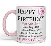 Vixar But Who's Counting Happy 18th Birthday Ceramic Coloured Mug Cup Gift Days Hours Minutes (Pink) (Pink)