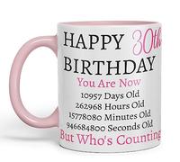 Vixar But Who's Counting Happy 30th Birthday Ceramic Coloured Mug Cup Gift Days Hours Minutes (Pink) (Pink)