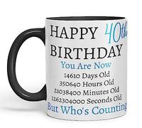 Vixar But Who's Counting Happy 40th Birthday Ceramic Coloured Mug Cup Gift Days Hours Minutes (Blue) (Black)