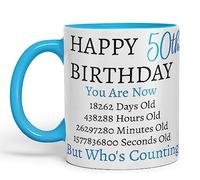 Vixar But Who's Counting Happy 50th Birthday Ceramic Coloured Mug Cup Gift Days Hours Minutes (Blue) (Blue)