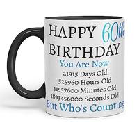 Vixar But Who's Counting Happy 60th Birthday Ceramic Coloured Mug Cup Gift Days Hours Minutes (Blue) (Black)