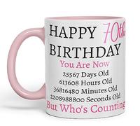 Vixar But Who's Counting Happy 70th Birthday Ceramic Coloured Mug Cup Gift Days Hours Minutes (Pink) (Pink)