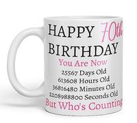 Vixar But Who's Counting Happy 70th Birthday Ceramic Coloured Mug Cup Gift Days Hours Minutes (Pink) (White)