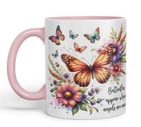 Vixar Butterflies Appear When Angels are Near Coloured Mug Cup Butterfly Floral Memorial Gift 11oz (Pink)