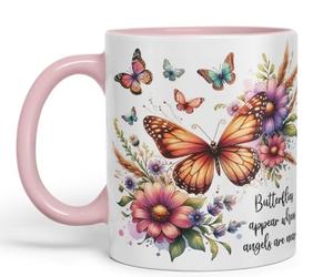 Vixar Butterflies Appear When Angels are Near Coloured Mug Cup Butterfly Floral Memorial Gift 11oz (Pink)